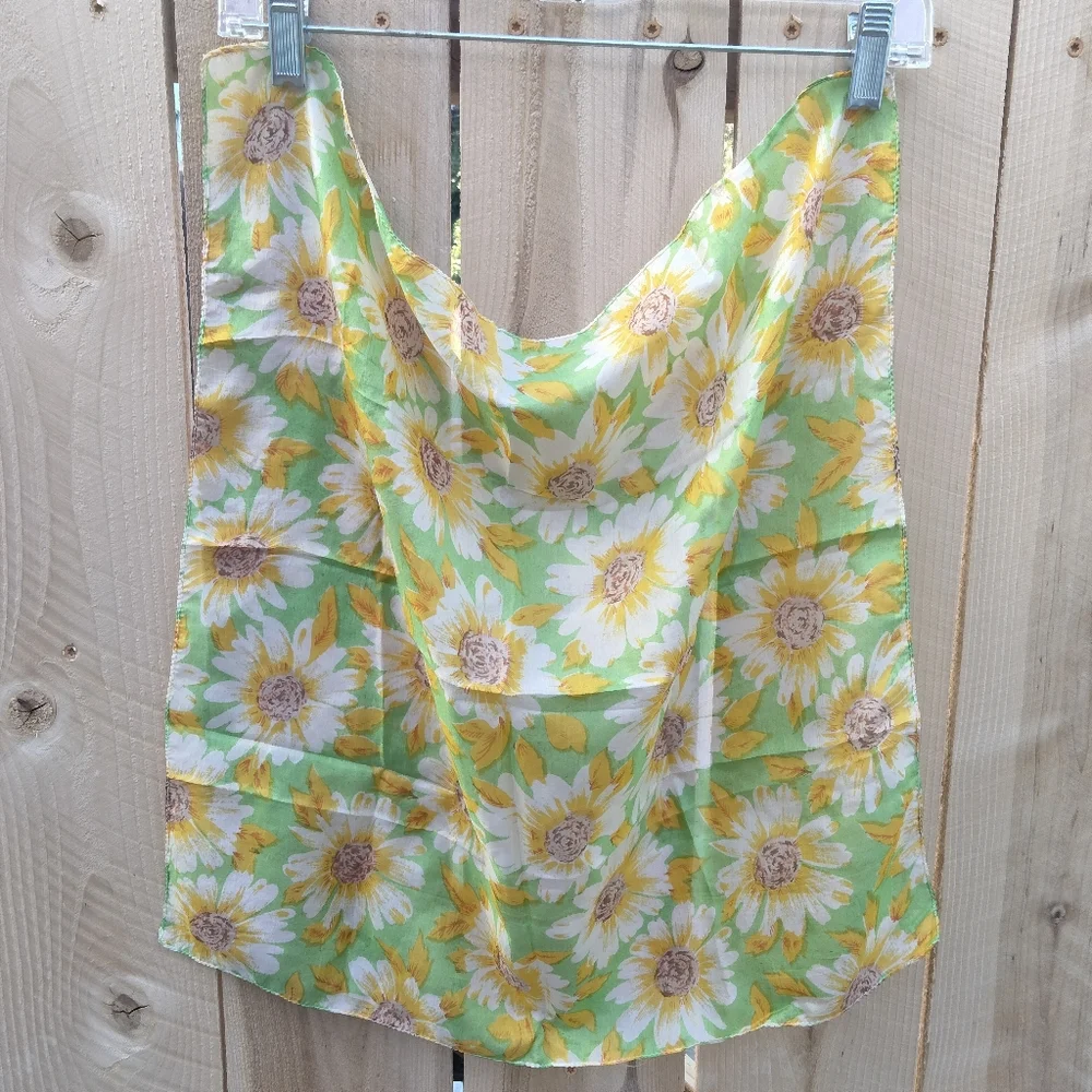 Floral Print Y2K Women's Square Scarf in Green & Yellow 20